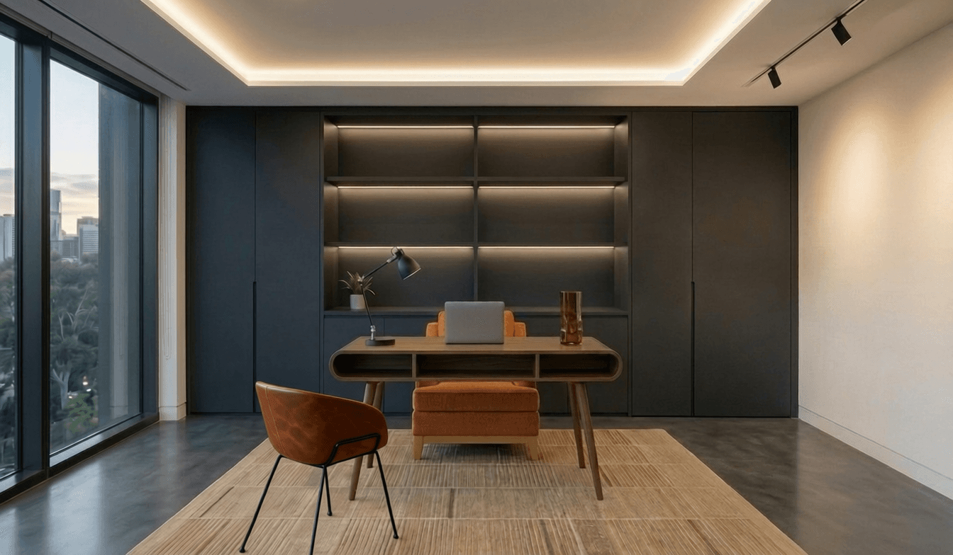 Modern office staged with real, shoppable furniture by Palazzo