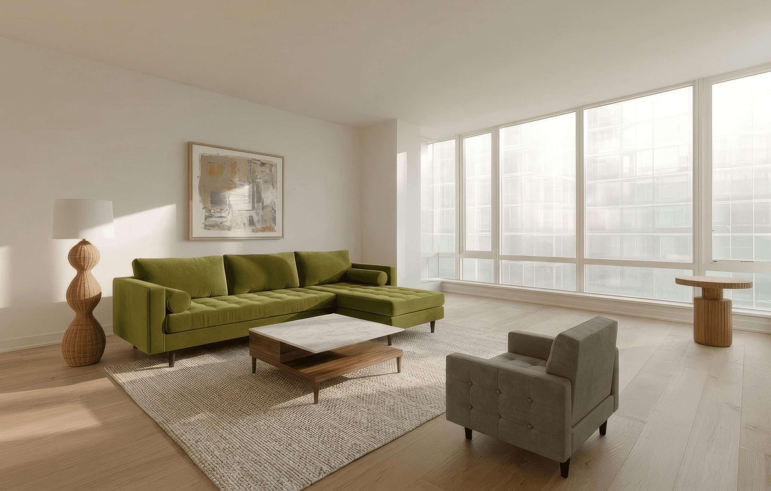 Room staged with real, shoppable furniture