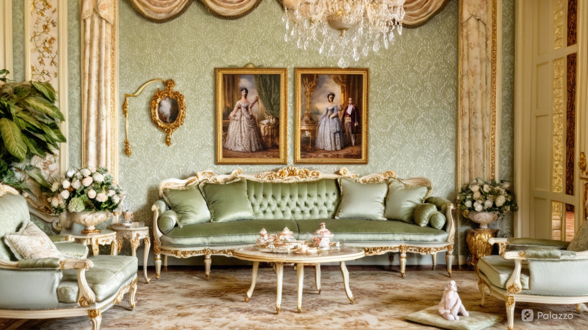 Queen Charlotte inspired living room with gold trimmings