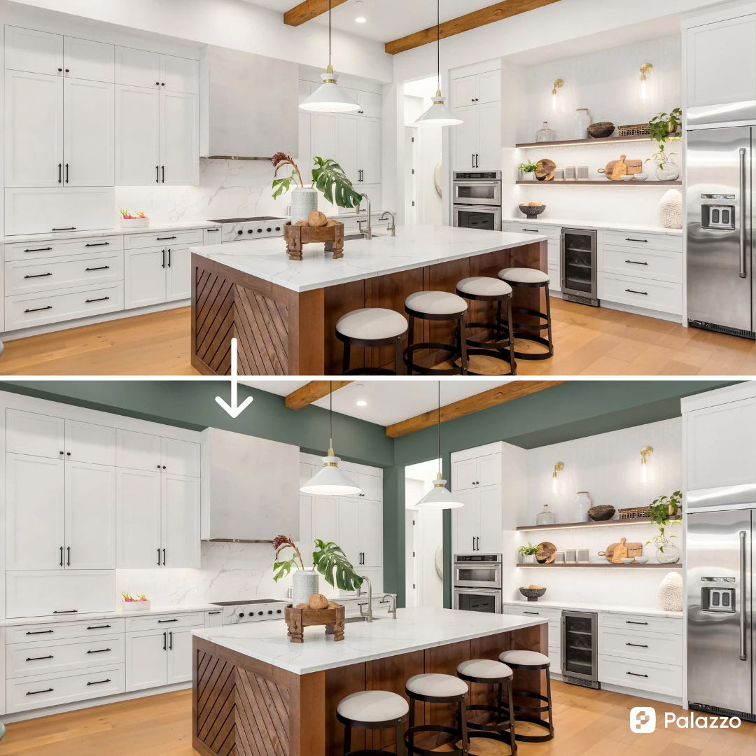 A kitchen repainted in HGTV Home's Rocky River (HGSW6215) using Palazzo